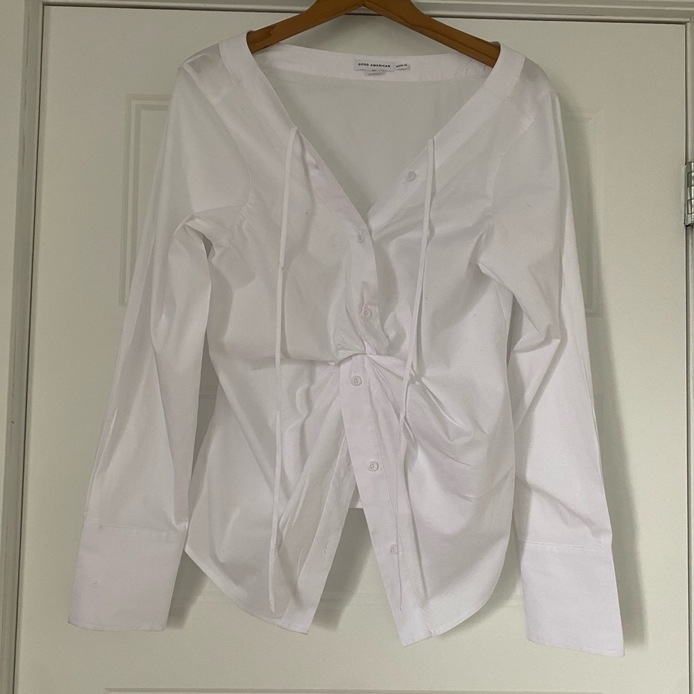 Good American White Long Sleeve Button Down Shirt